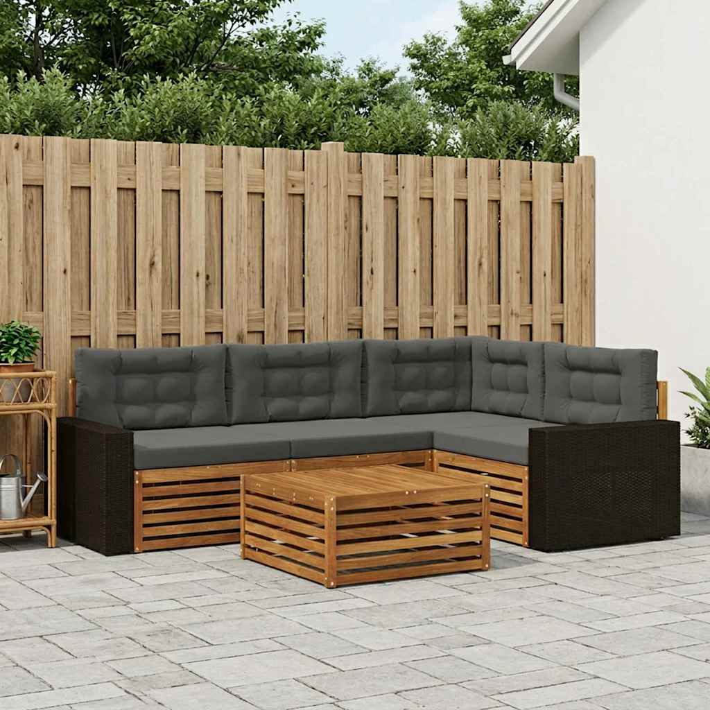 Outdoor-Sofagarnitur 5 stk. Natur und Anthrazit Polyester