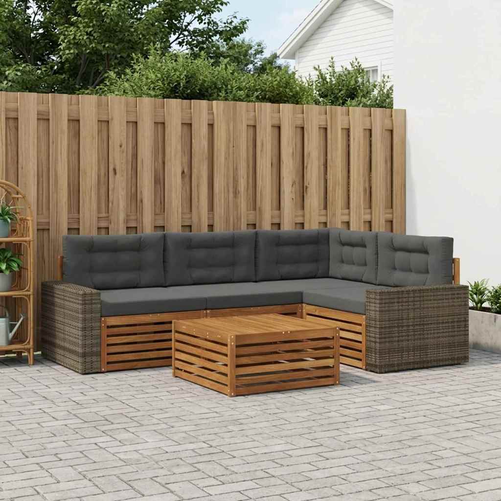 Outdoor-Sofagarnitur 5 stk. Natur und Anthrazit Polyester