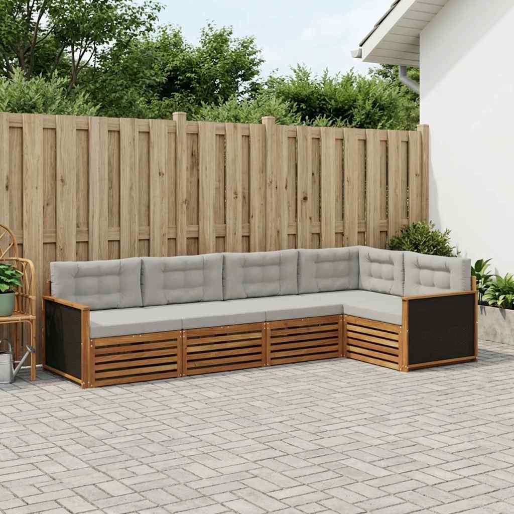 Outdoor-Sofagarnitur 5 stk. Natürlich und Hellgrau Polyester