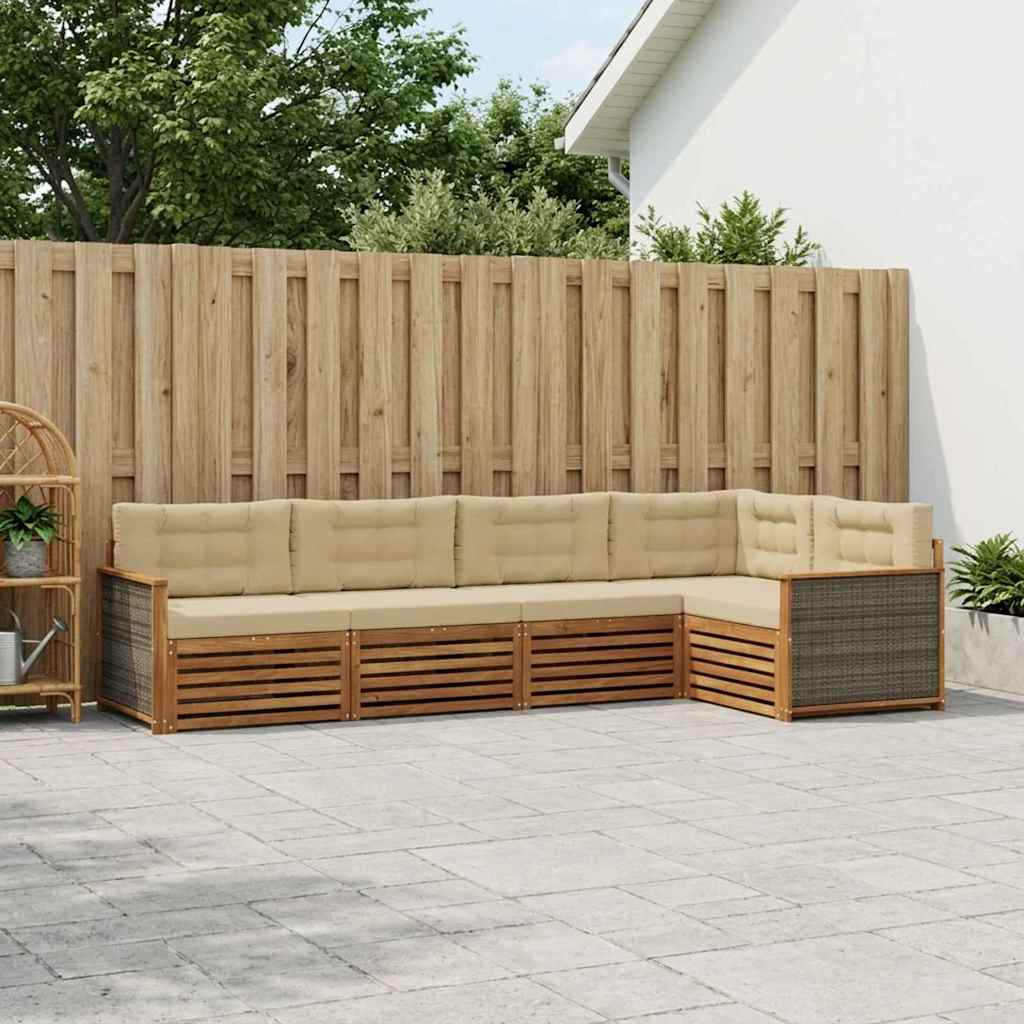 Outdoor-Sofagarnitur 5 stk. Natur und Beige