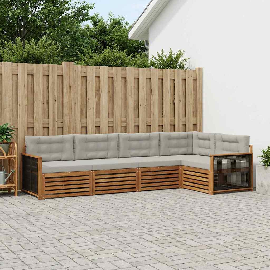 Outdoor-Sofagarnitur 5 stk. Natürlich und Hellgrau