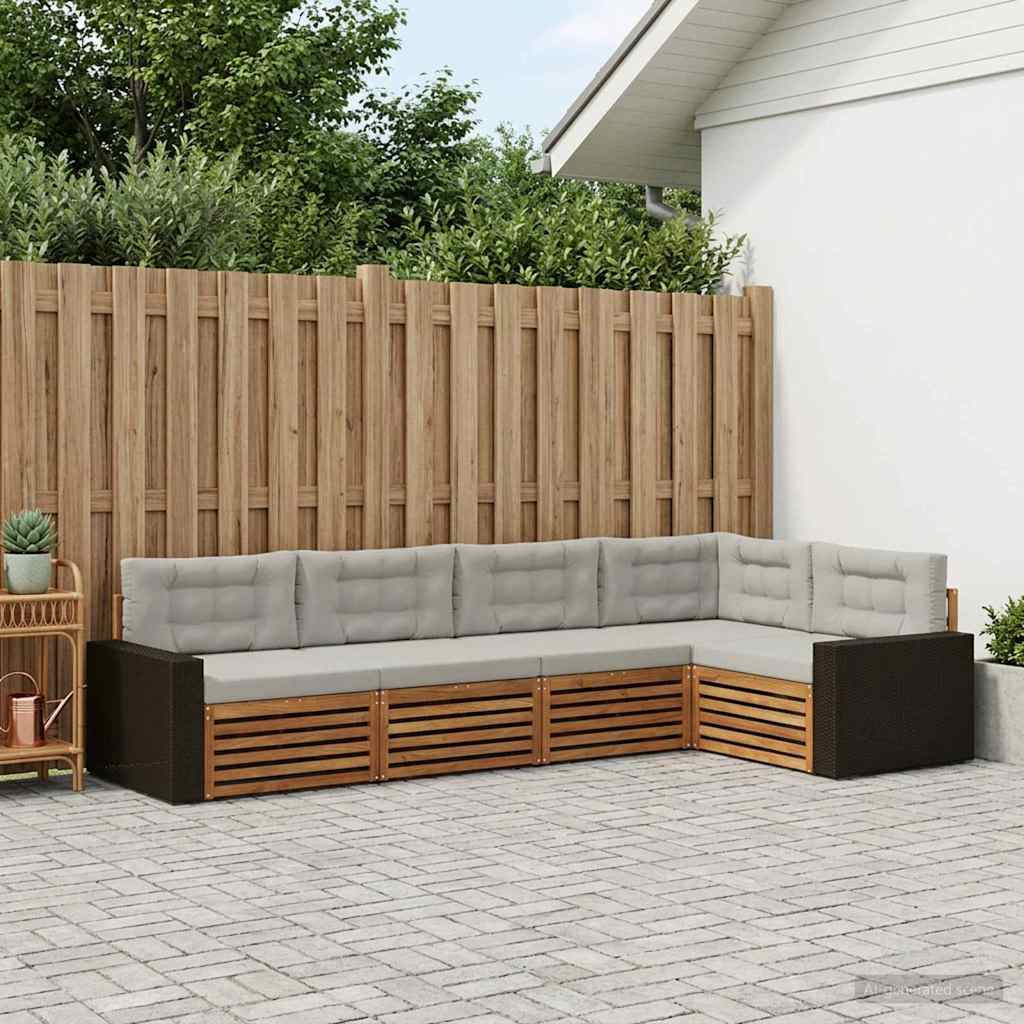 Outdoor-Sofagarnitur 5 stk. Natürlich und Hellgrau Polyester
