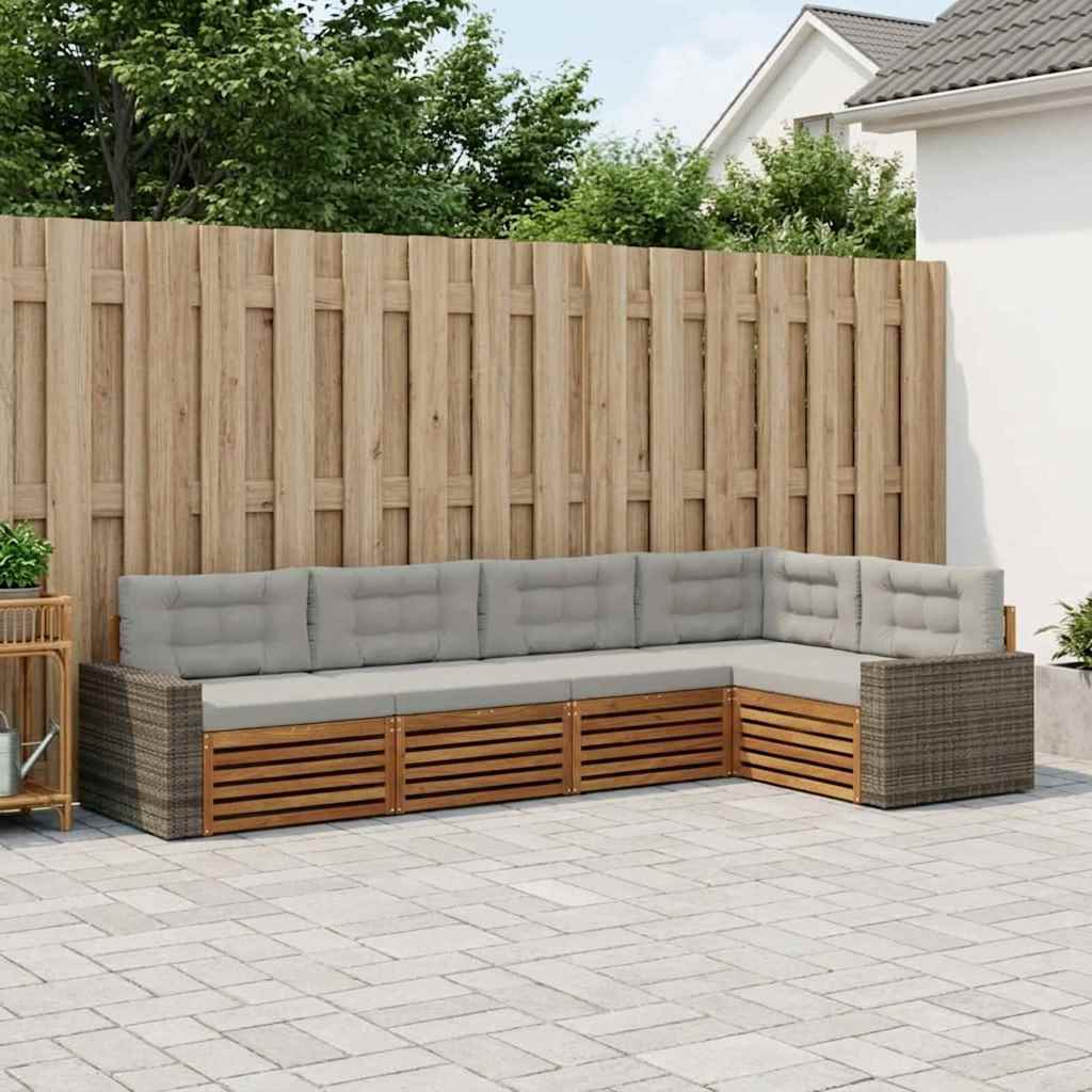 Outdoor-Sofagarnitur 5 stk. Natürlich und Hellgrau Polyester