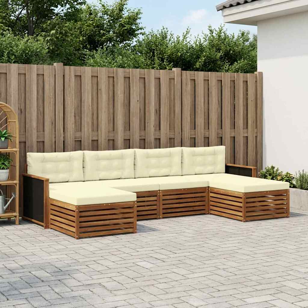 Outdoor-Sofagarnitur 6 stk. Natur und Creme Massivholz Akazie