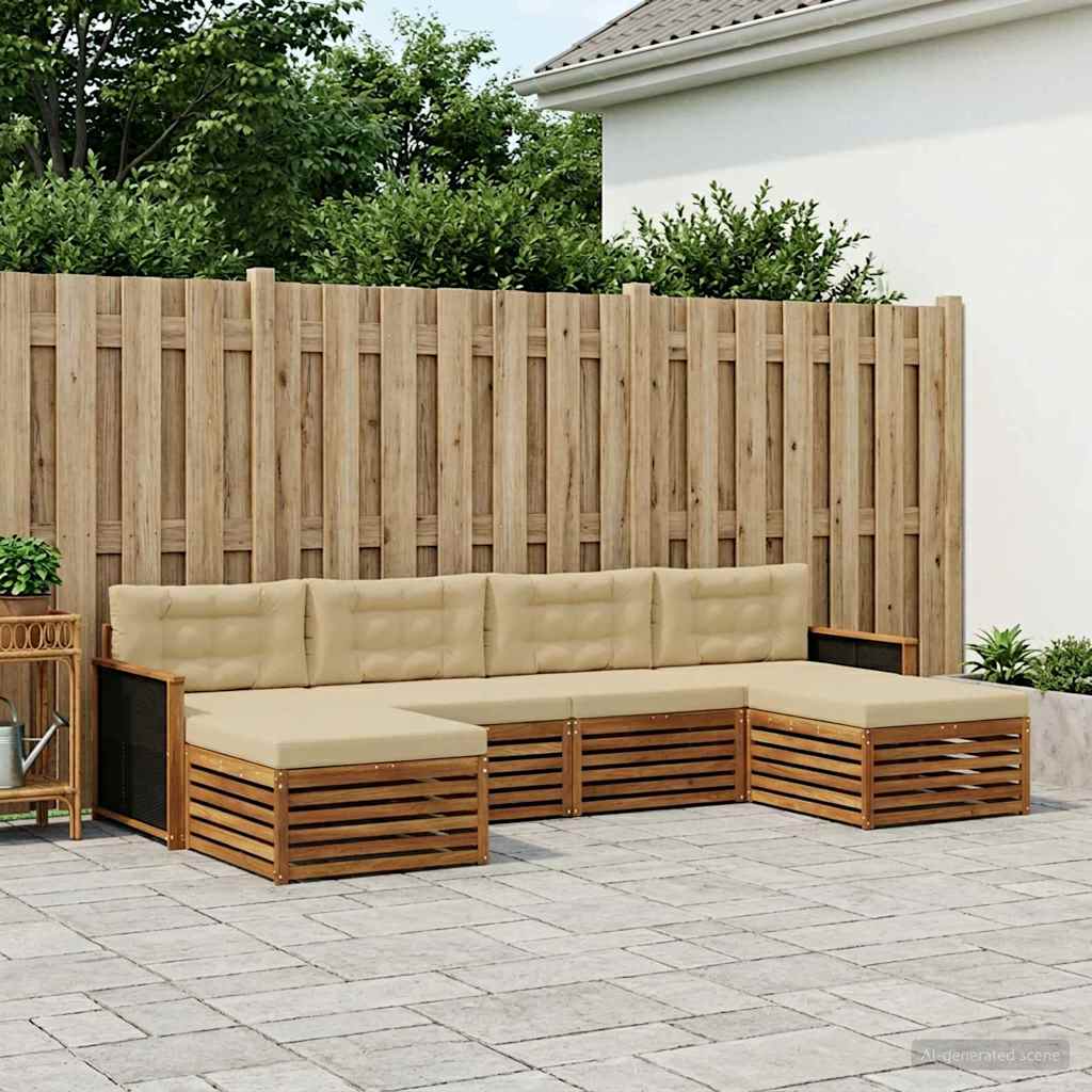 Outdoor-Sofagarnitur 6 stk. Natur und Beige Massivholz Akazie