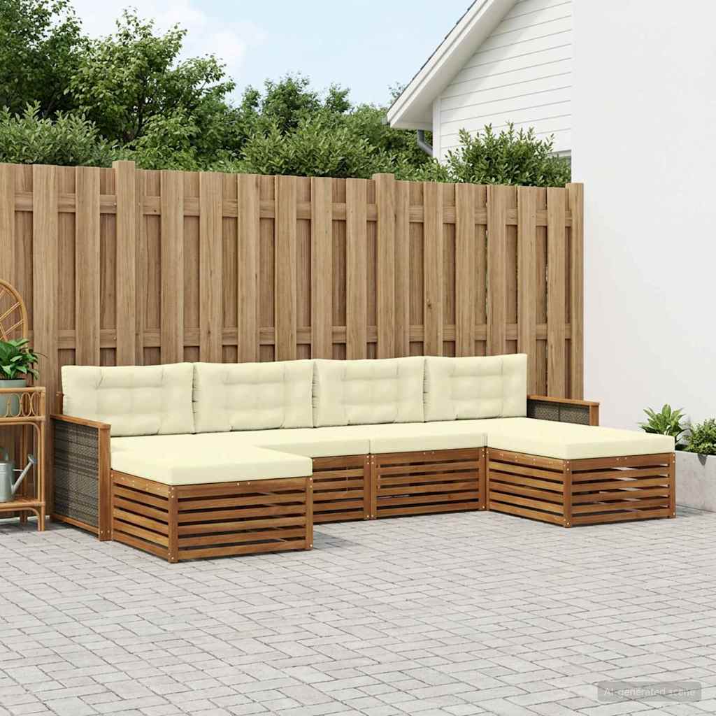 Outdoor-Sofagarnitur 6 stk. Natur und Creme Massivholz Akazie