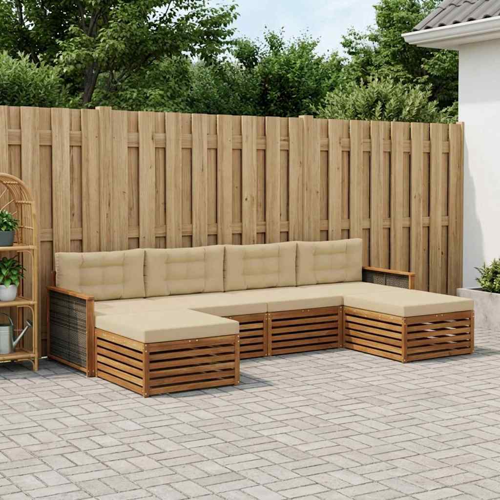 Outdoor-Sofagarnitur 6 stk. Natur und Beige Massivholz Akazie