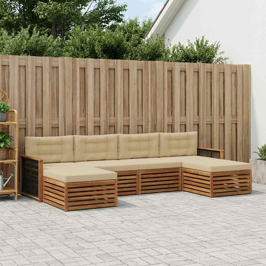 Outdoor-Sofagarnitur 6 stk. Natur und Beige Massivholz Akazie