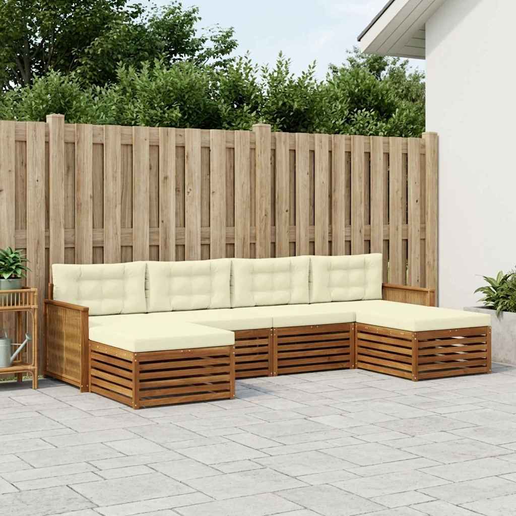 Outdoor-Sofagarnitur 6 stk. Natur und Creme Massivholz Akazie