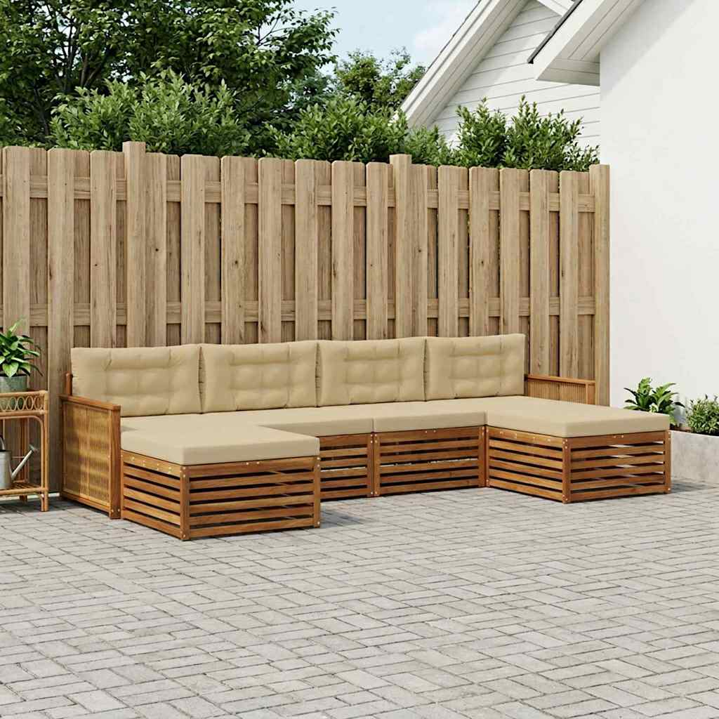 Outdoor-Sofagarnitur 6 stk. Natur und Beige Massivholz Akazie