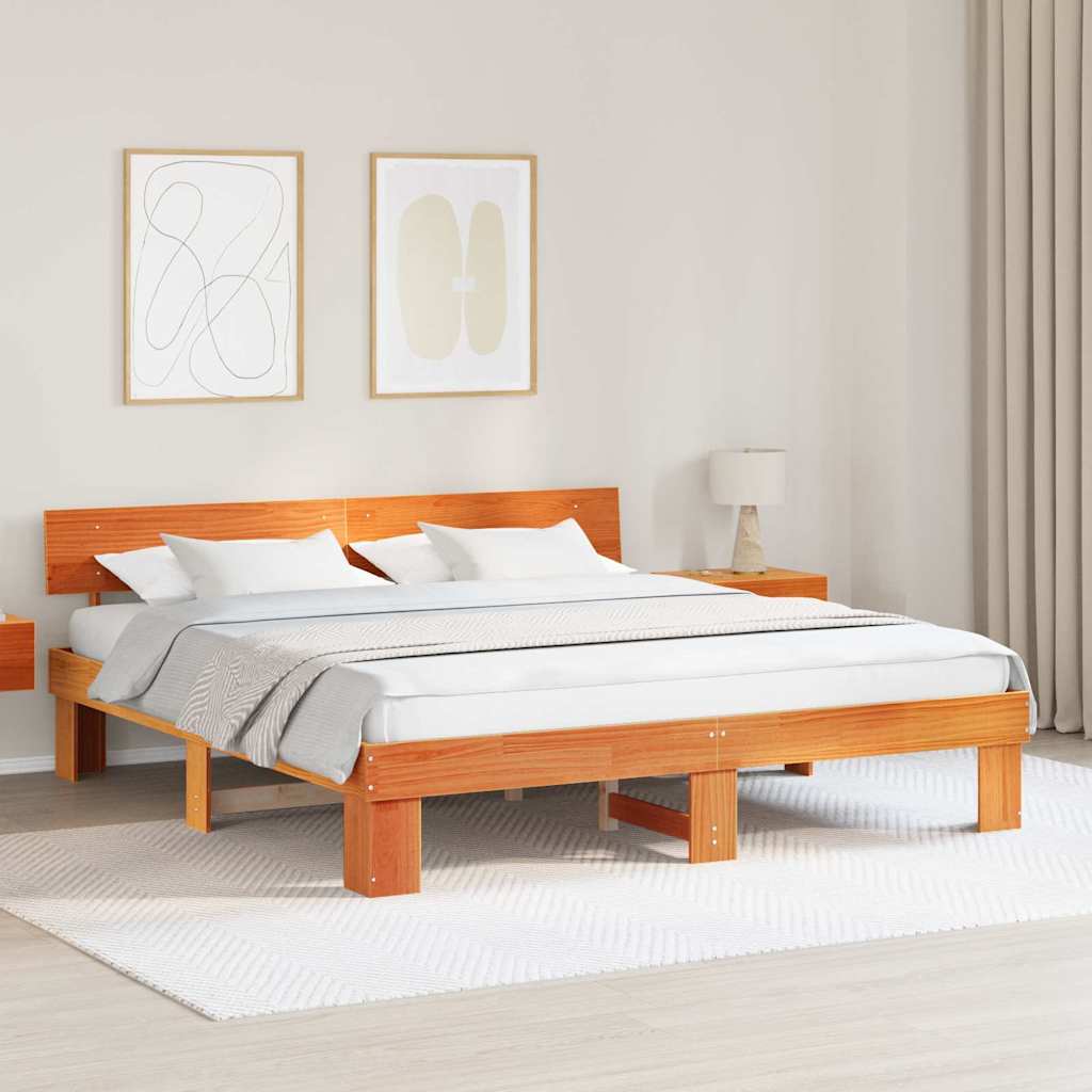 Bettrahmen Wachsbraun 200 x 200 cm Massives Kiefernholz