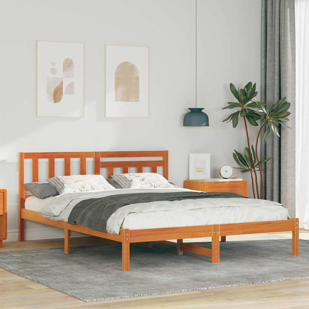 Bettrahmen Wachsbraun 160 x 200 cm Massives Kiefernholz