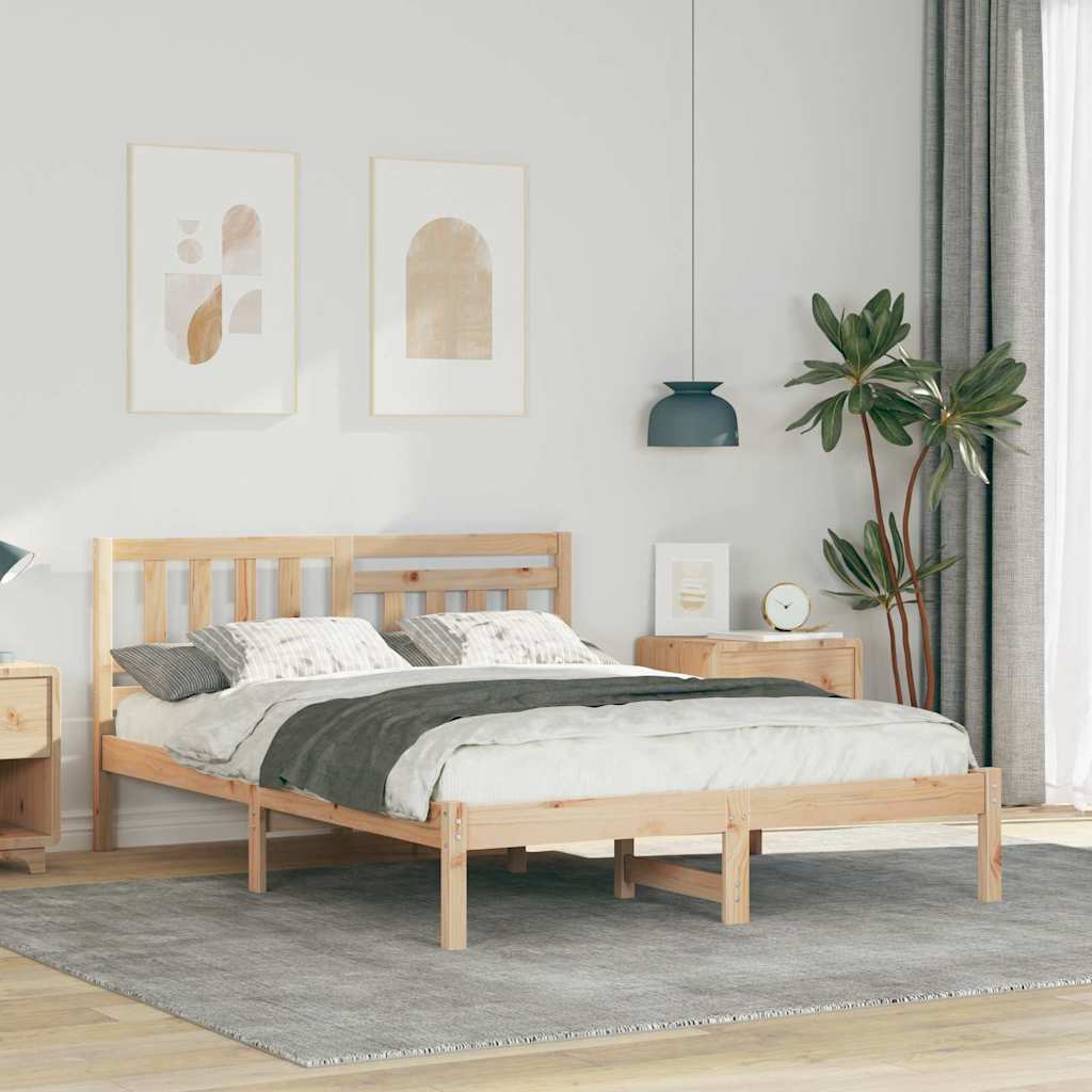 Bettrahmen mit Kopfteil Braun 120 x 190 cm Massives Kiefernholz