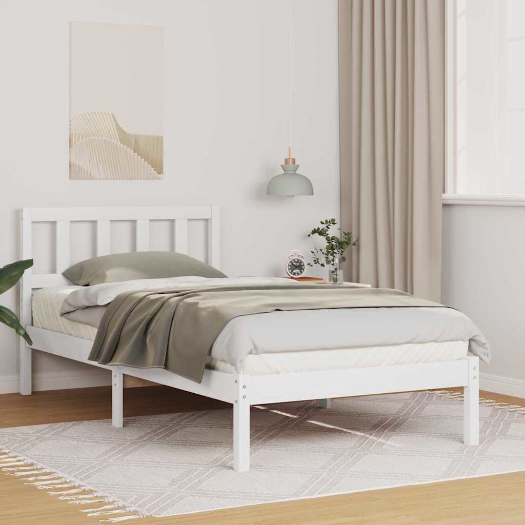 Bettrahmen mit Kopfteil Weiß 75 x 190 cm Massives Kiefernholz