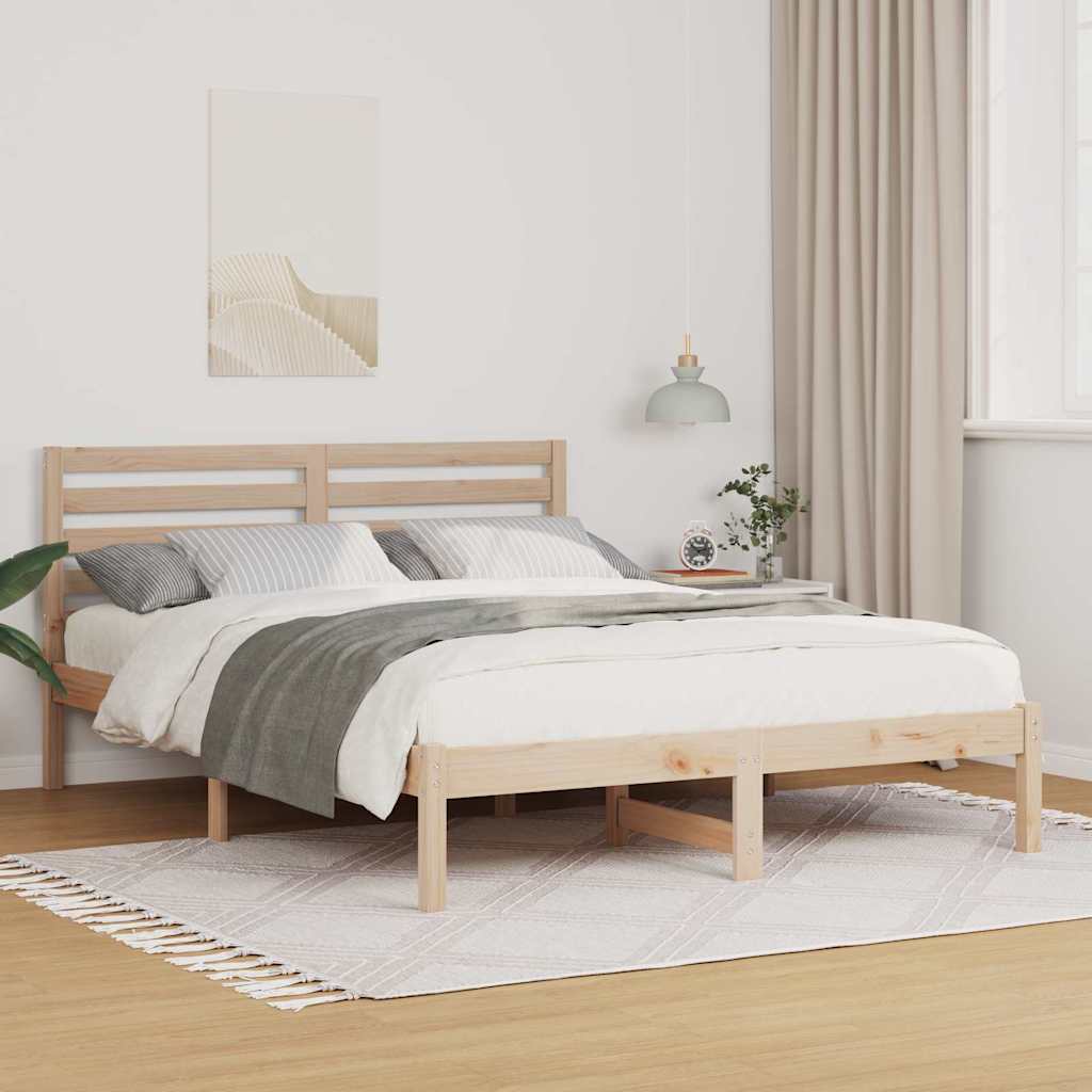 Bettrahmen mit Kopfteil Braun 135 x 190 cm Massives Kiefernholz