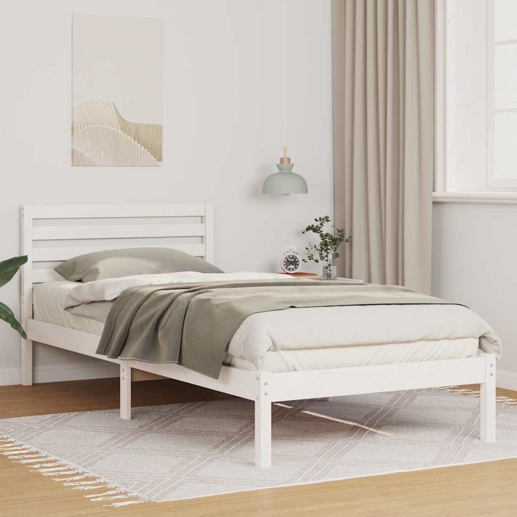 Bettrahmen mit Kopfteil Weiß 90 x 220 cm Massives Kiefernholz