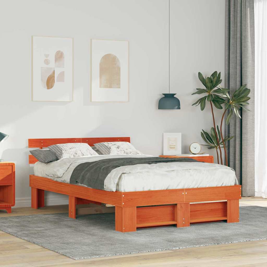 Bettrahmen Wachsbraun 135 x 190 cm Massives Kiefernholz