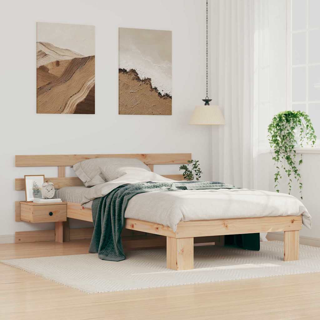 Bettrahmen mit Kopfteil Braun 90 x 200 cm Massives Kiefernholz