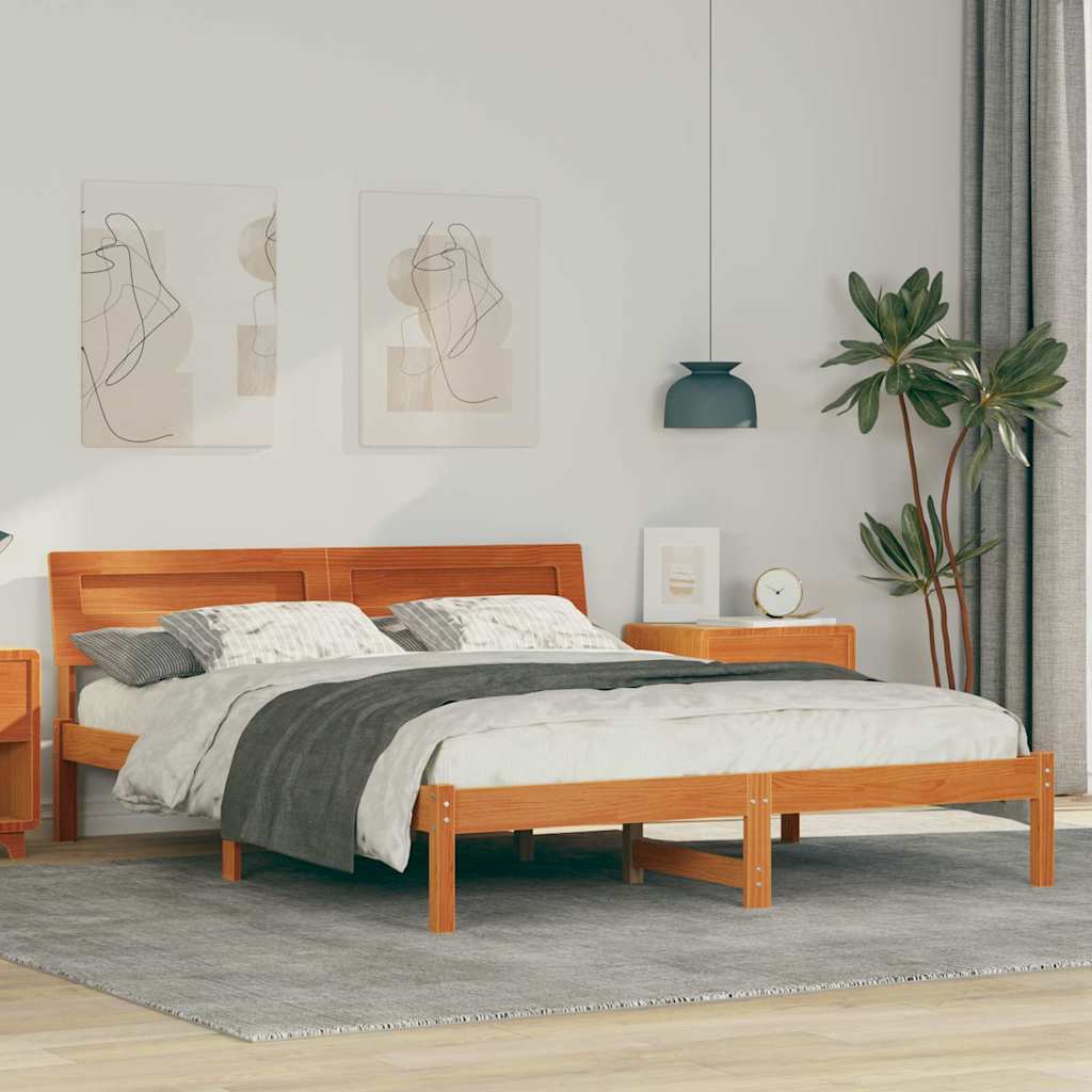 Bettrahmen Wachsbraun 160 x 200 cm Massives Kiefernholz