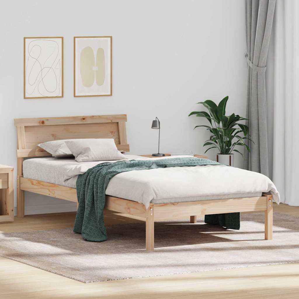 Bettrahmen mit Kopfteil Braun 75 x 190 cm Massives Kiefernholz