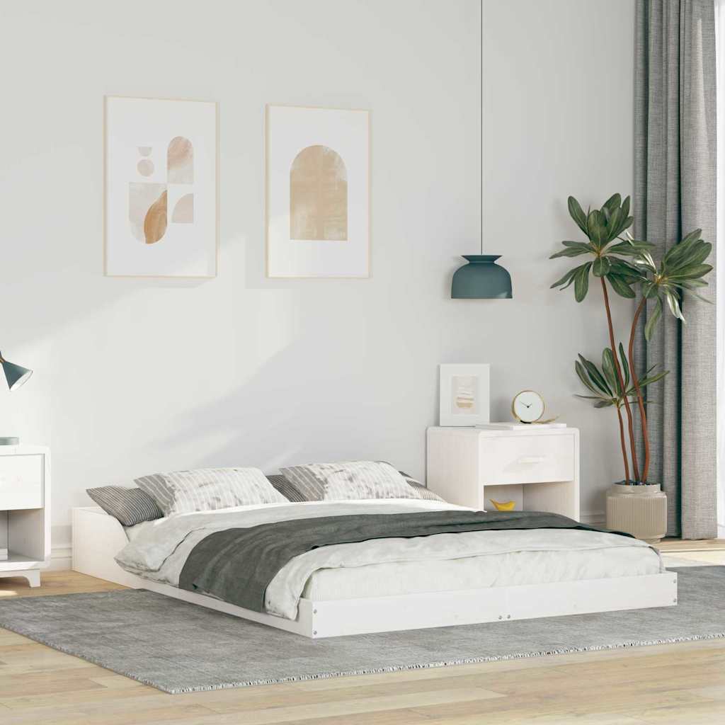 Bettrahmen Weiß 140 x 190 cm Massives Kiefernholz