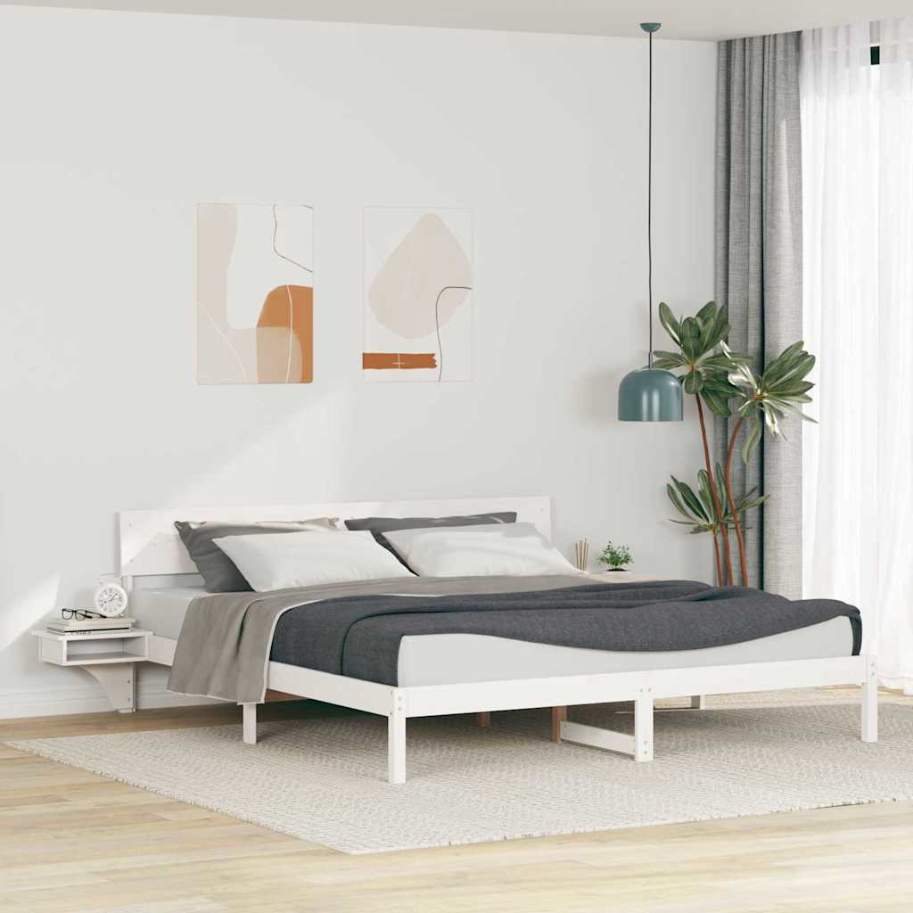 Bettrahmen mit Kopfteil Weiß 180 x 200 cm Massives Kiefernholz
