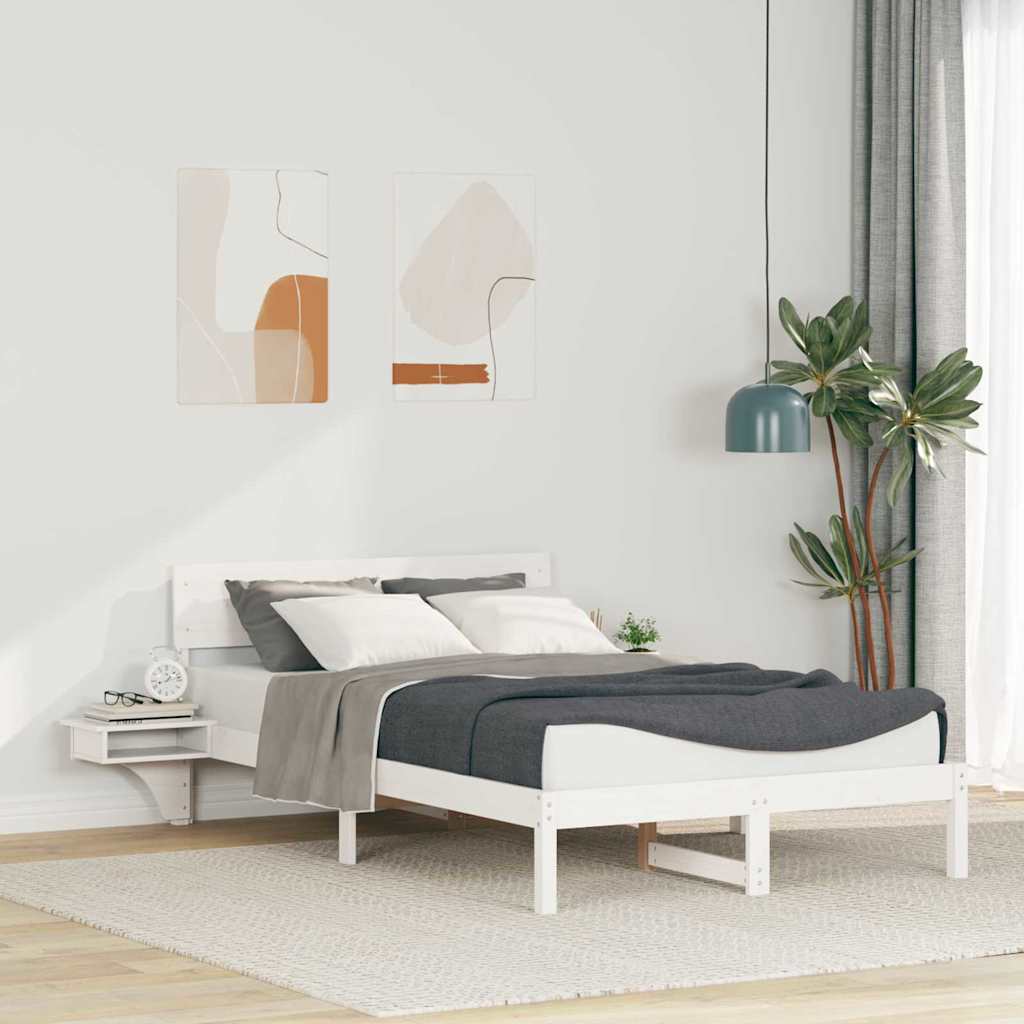 Bettrahmen mit Kopfteil Weiß 140 x 190 cm Massives Kiefernholz