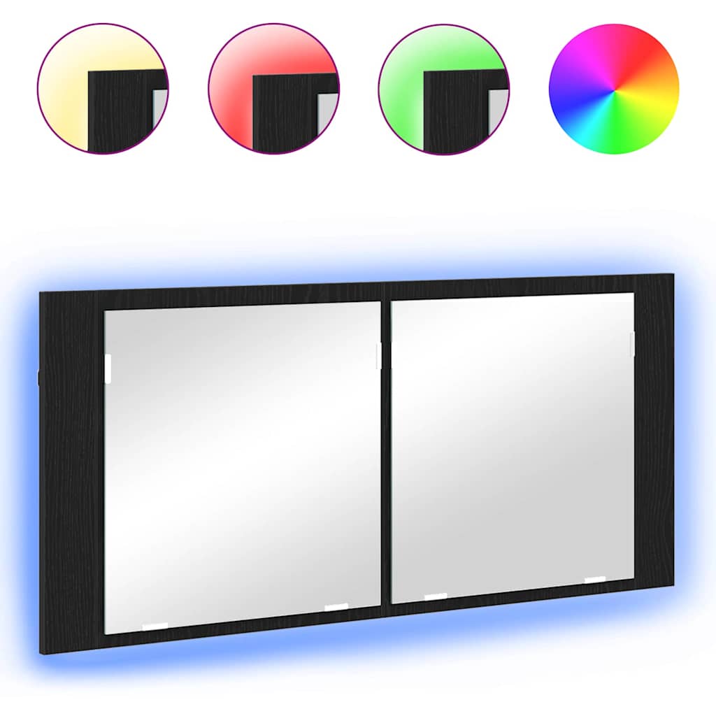 LED Spiegel-Schrank Schwarz Eichen-Optik 100 x 12 x 45 cm