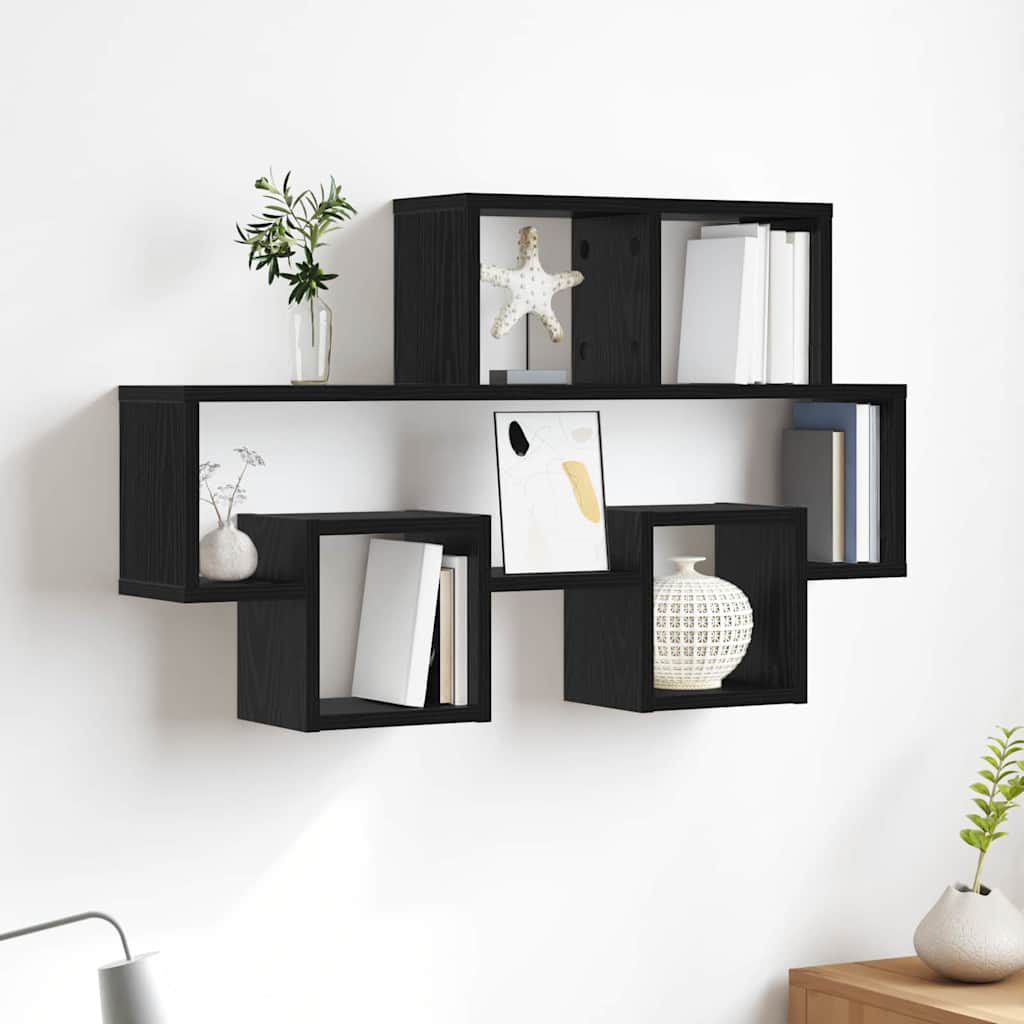 Wandregal Wandhalterung Schwarz Eichen-Optik 82 x 15 x 51 cm
