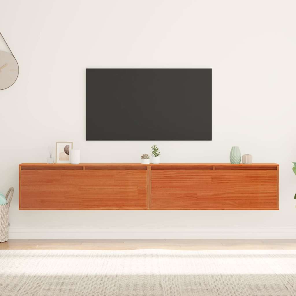 Wandschrank mit Regal mit Tür Wachsbraun Massives Kiefernholz