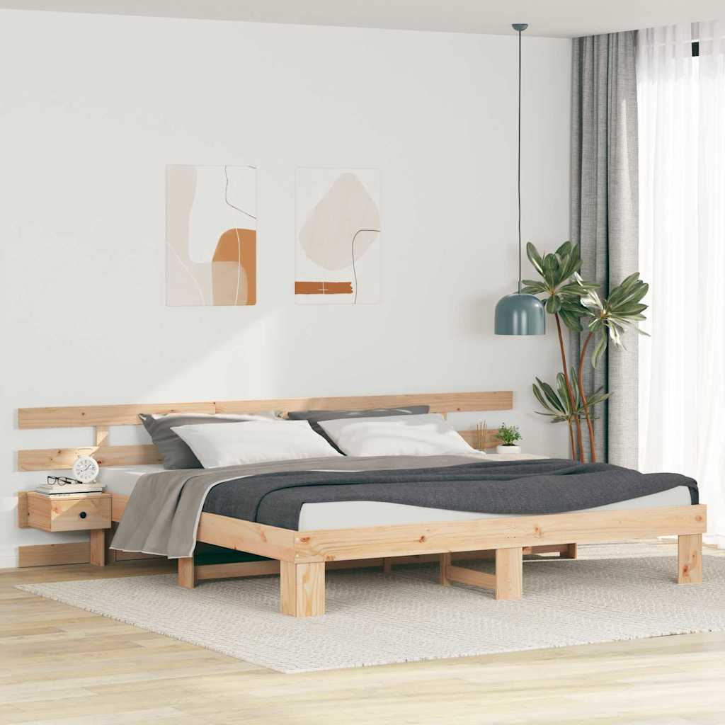 Bettrahmen mit Kopfteil Braun 200 x 200 cm Massives Kiefernholz