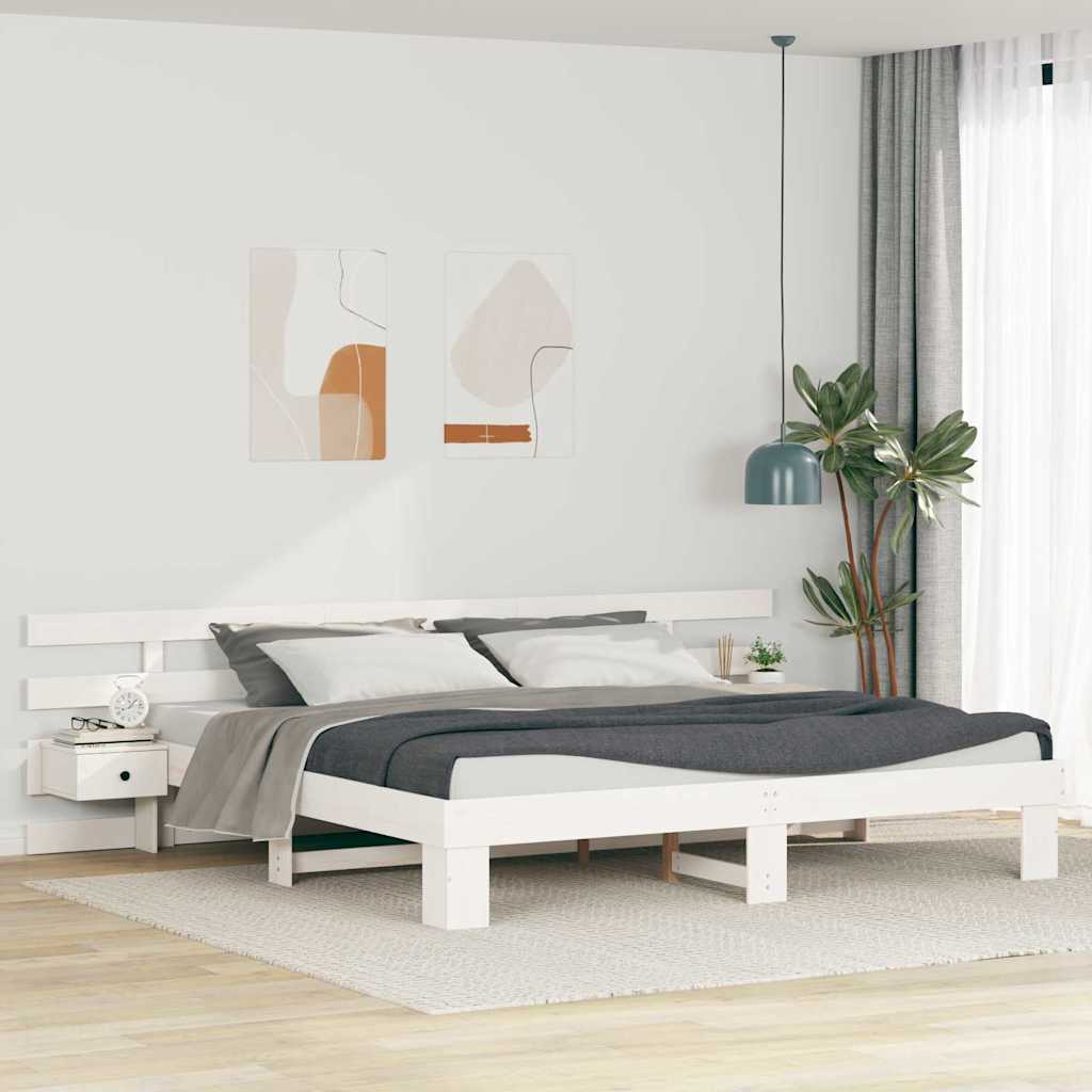 Bettrahmen mit Kopfteil Weiß 200 x 200 cm Massives Kiefernholz