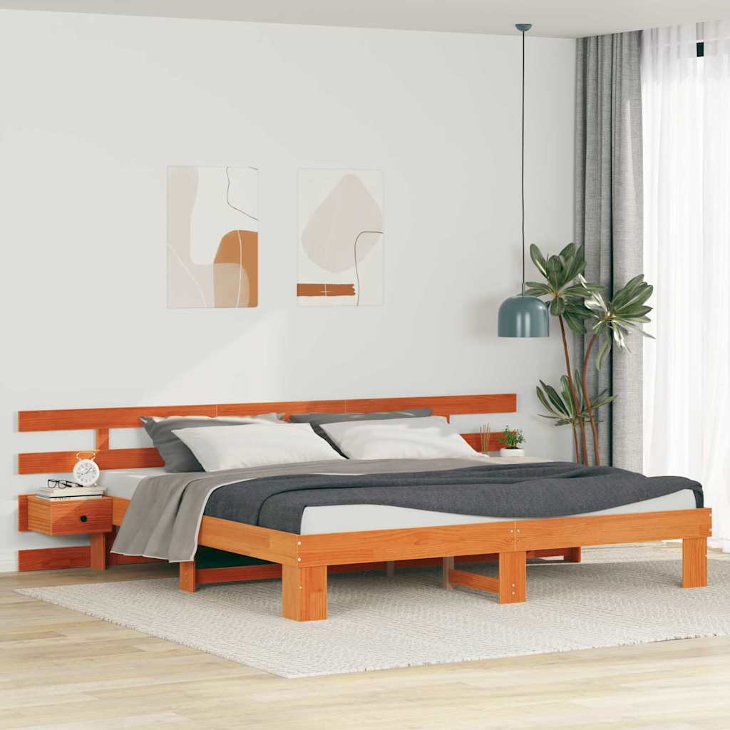 Bettrahmen mit Kopfteil Braun 200 x 200 cm Massives Kiefernholz
