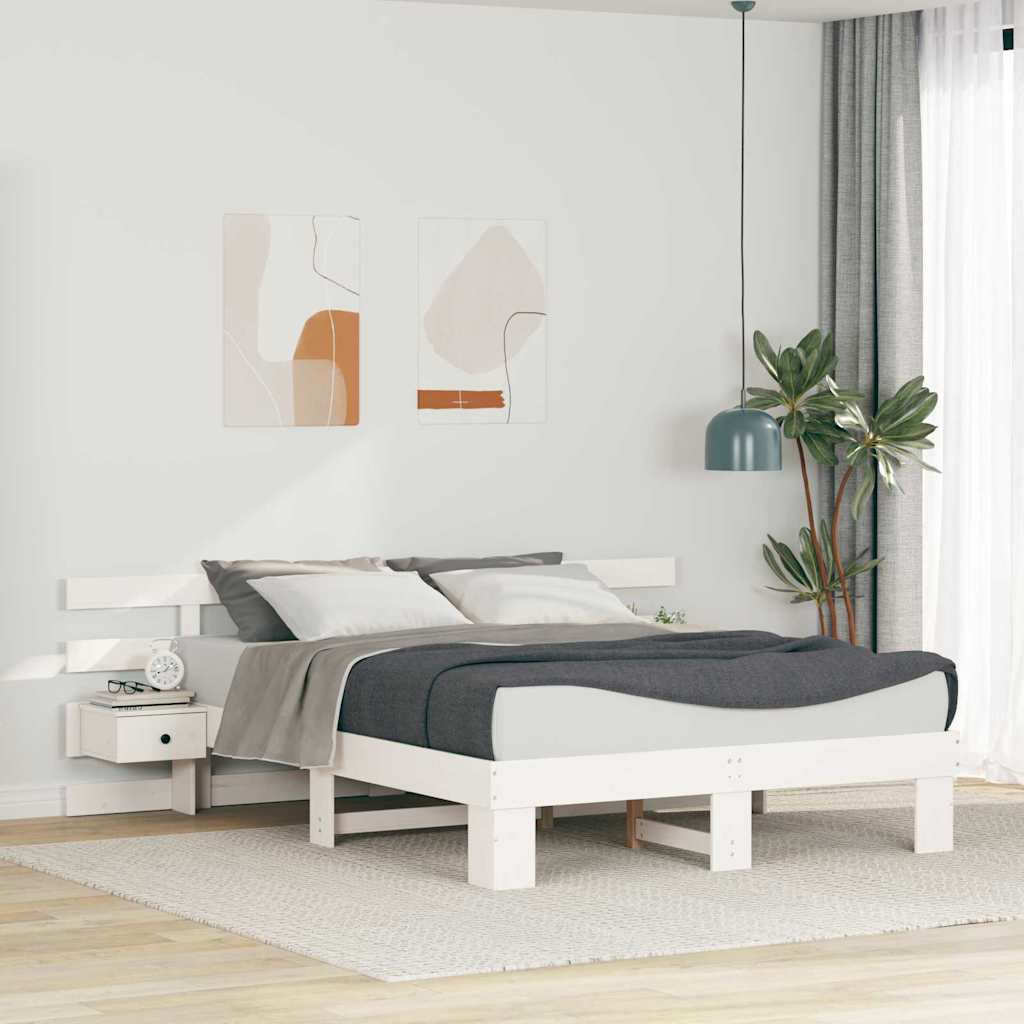 Bettrahmen mit Kopfteil Weiß 160 x 200 cm Massives Kiefernholz