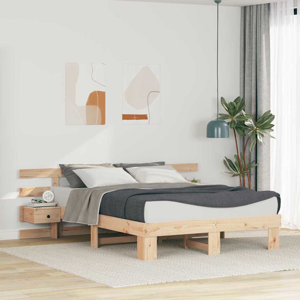 Bettrahmen mit Kopfteil Braun 150 x 200 cm Massives Kiefernholz