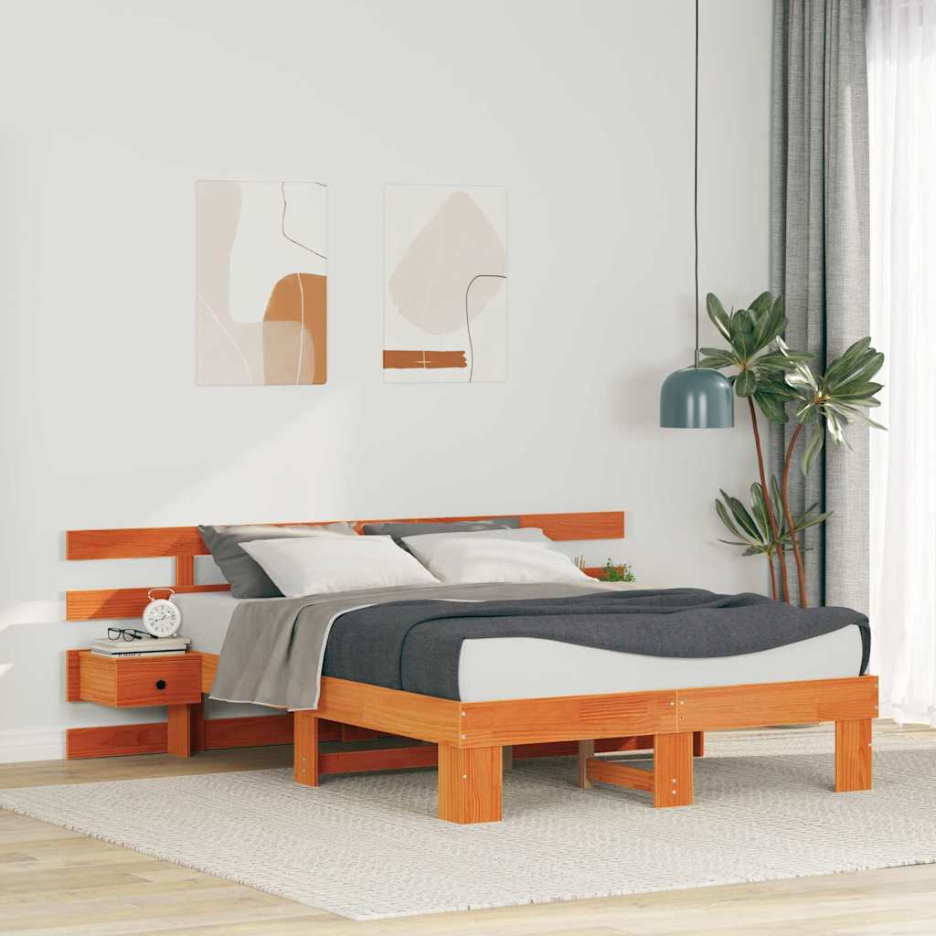 Bettrahmen mit Kopfteil Braun 120 x 200 cm Massives Kiefernholz