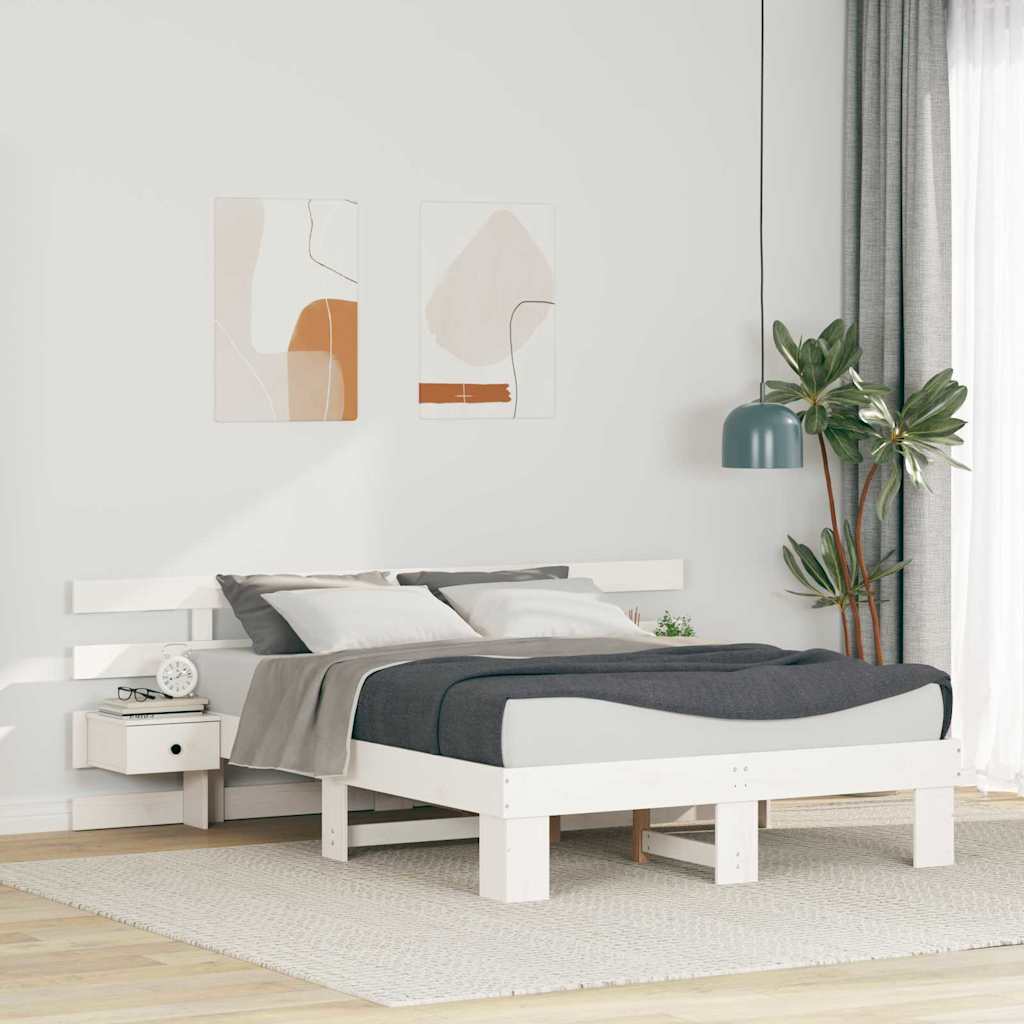 Bettrahmen mit Kopfteil Weiß 140 x 190 cm Massives Kiefernholz