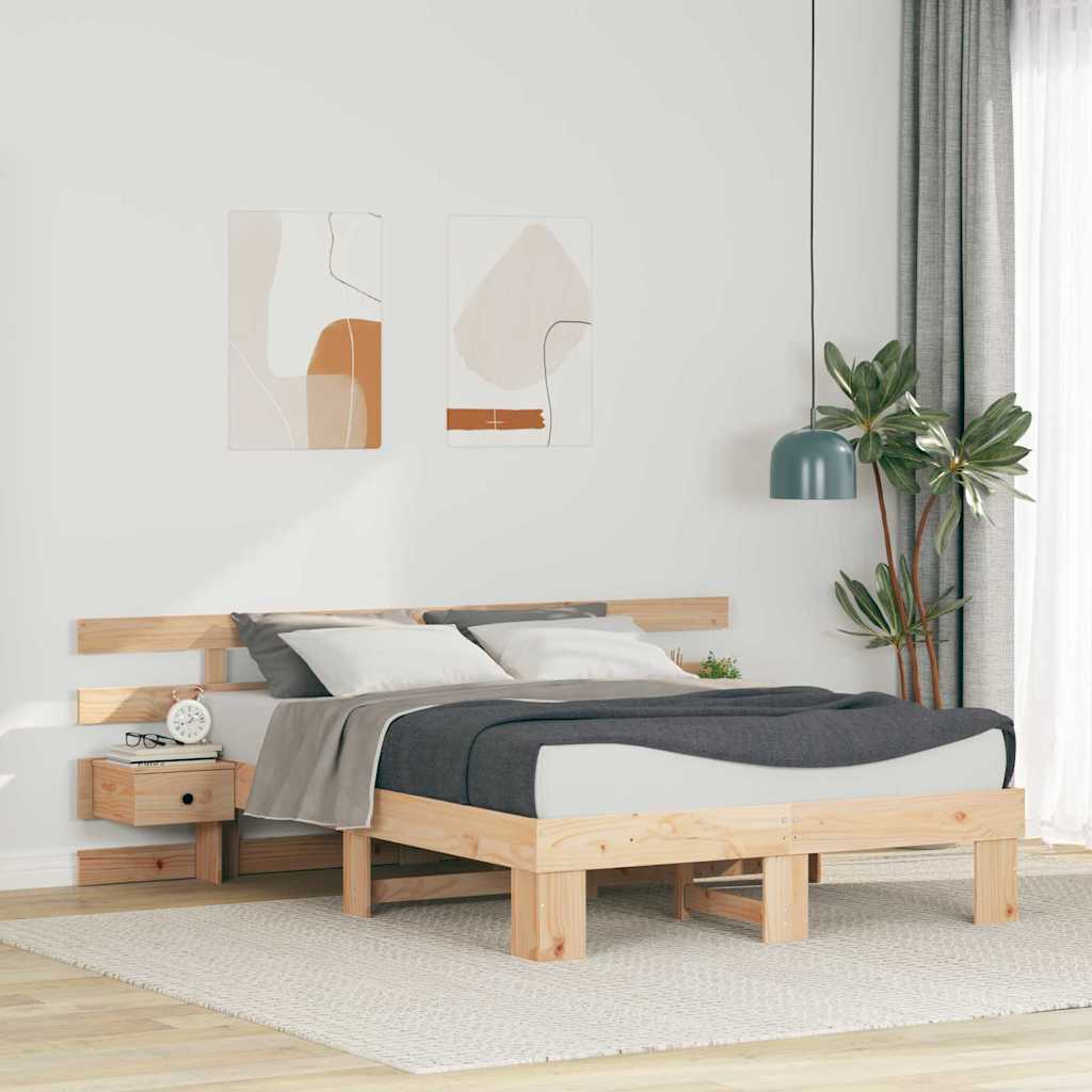 Bettrahmen mit Kopfteil Braun 120 x 190 cm Massives Kiefernholz