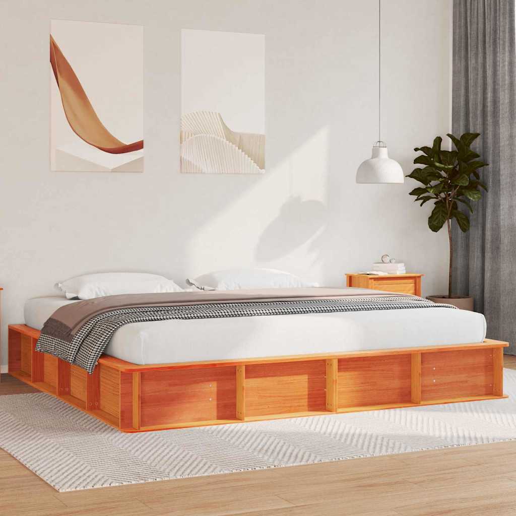 Bettrahmen Wachsbraun 200 x 200 cm Massives Kiefernholz