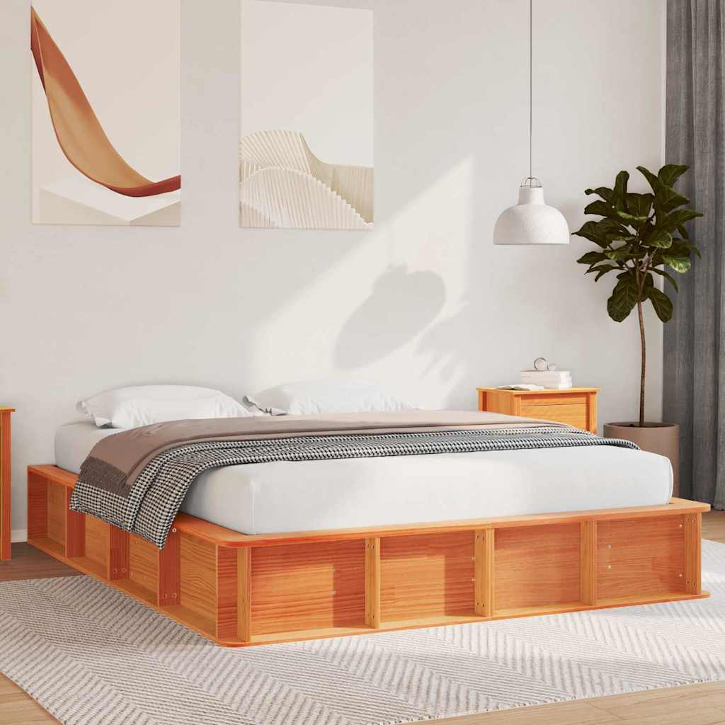 Bettrahmen Wachsbraun 150 x 200 cm Massives Kiefernholz