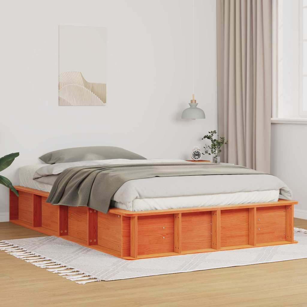 Bettrahmen Wachsbraun 135 x 190 cm Massives Kiefernholz