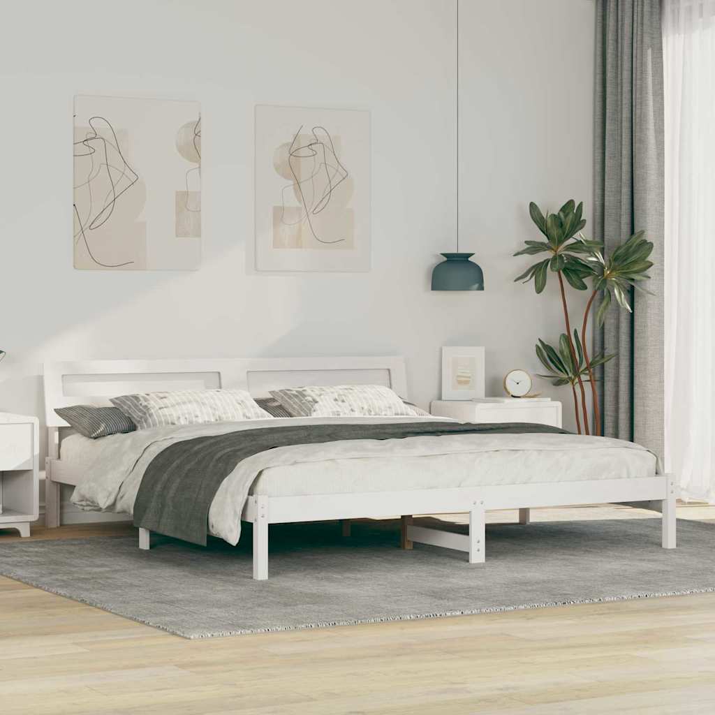 Bettrahmen mit Kopfteil Weiß 200 x 200 cm Massives Kiefernholz
