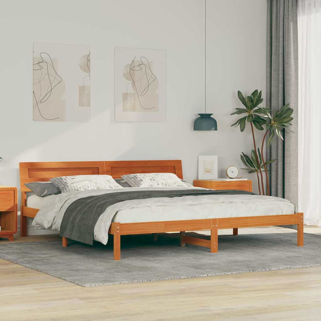 Bettrahmen mit Kopfteil Braun 200 x 200 cm Massives Kiefernholz