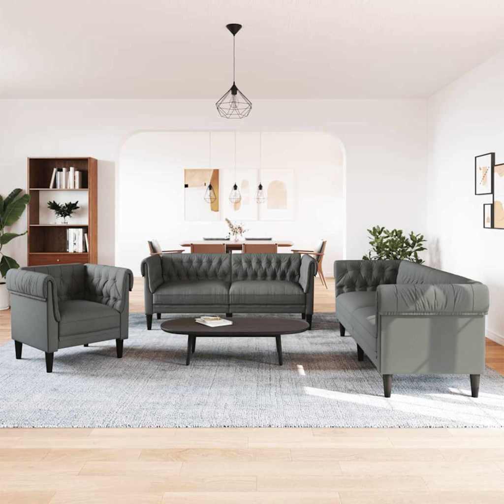 Wohnzimmer Couch 3 stk. Dunkelgrau Stoff