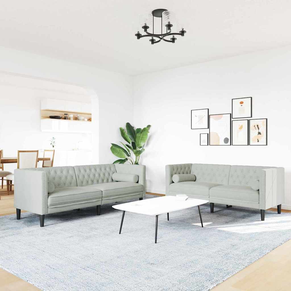 Wohnzimmer Couch 2 stk. Hellgrau Samt