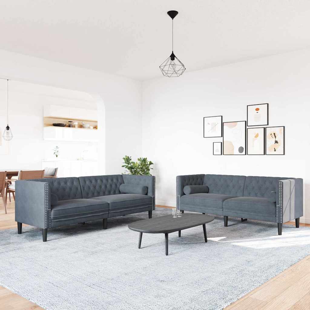 Wohnzimmer Couch 2 stk. Dunkelgrau Samt