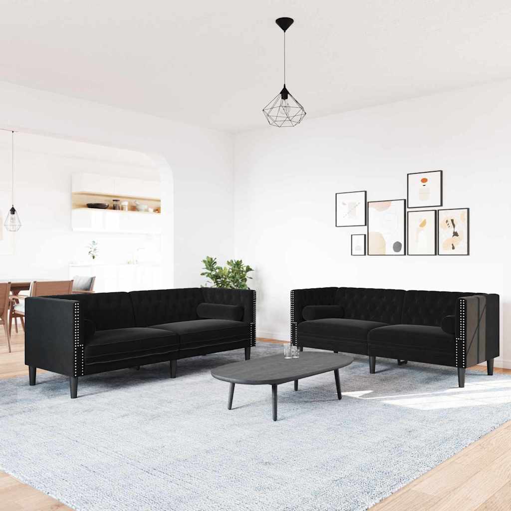 Wohnzimmer Couch 2 stk. Schwarz Samt