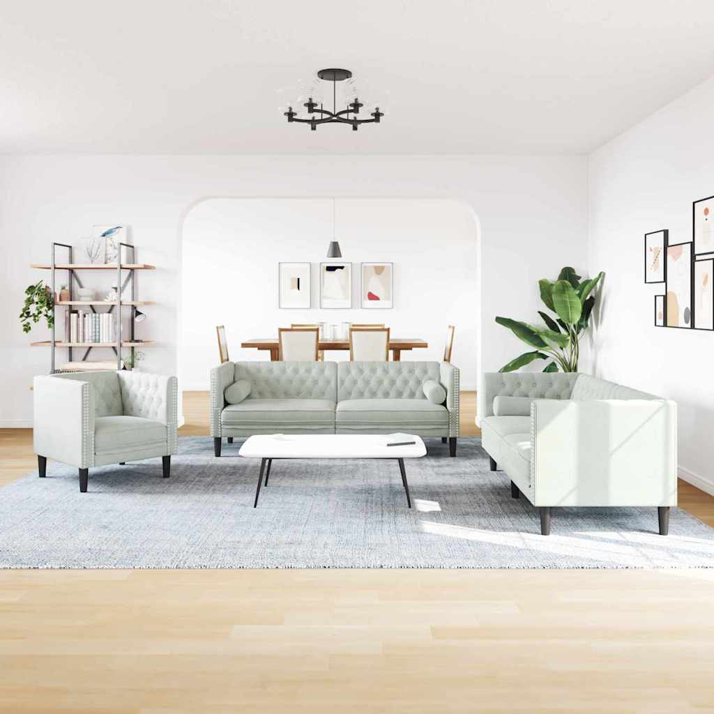 Wohnzimmer Couch 3 stk. Hellgrau Samt