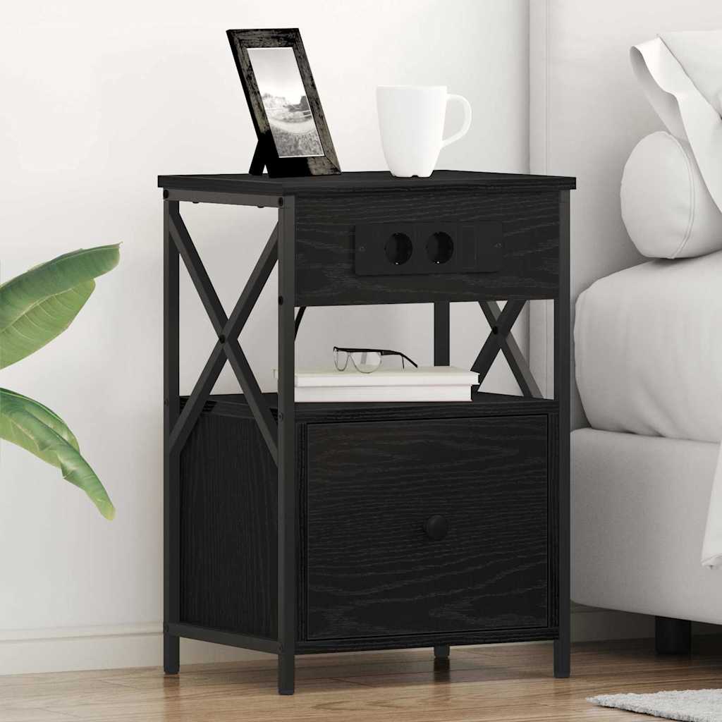 Nachttisch 2 stk. Schwarz Eichen-Optik 40 x 31 x 60 cm