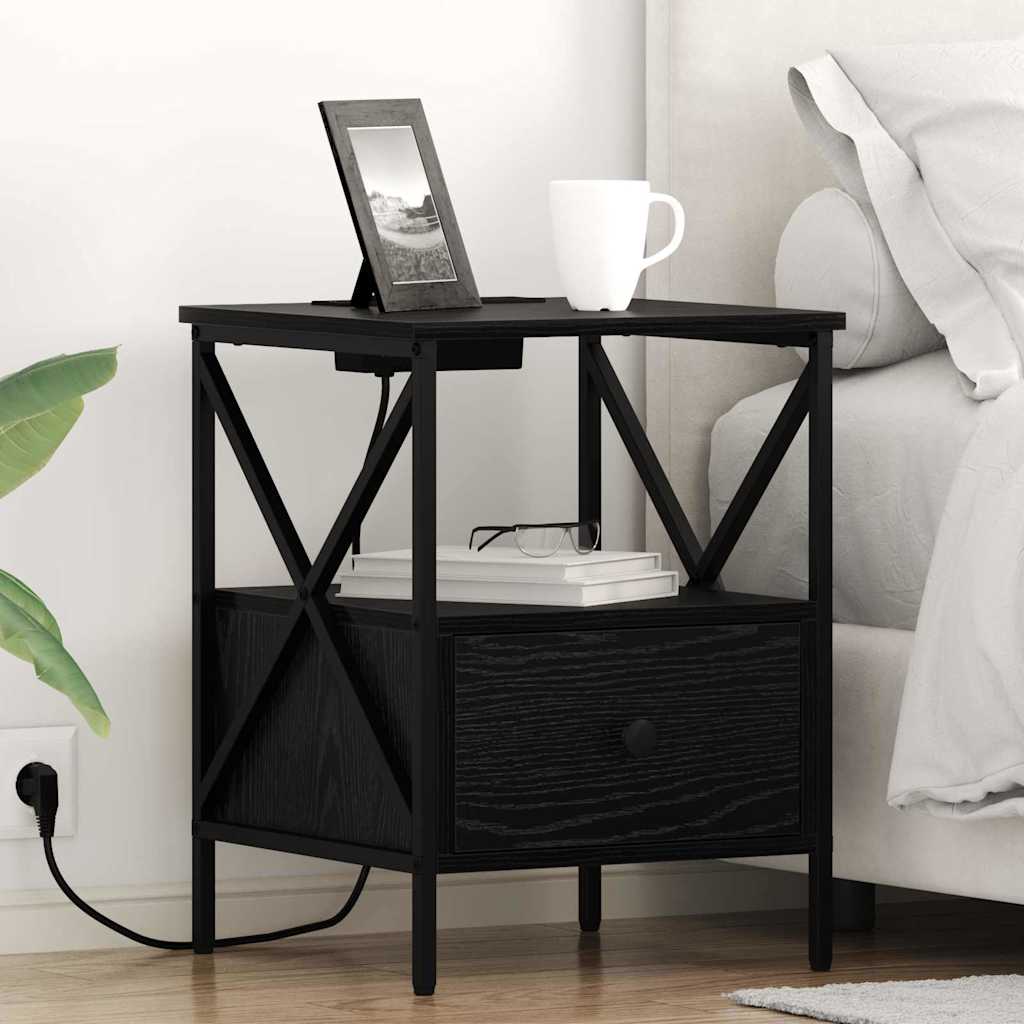 Nachttisch 2 Stk. Schwarz Eichen-Optik 41,5 x 40,5 x 55 cm